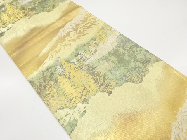 JAPANESE KIMONO / ANTIQUE FUKURO OBI / SILK / WOVEN MOUNTAIN & TREE